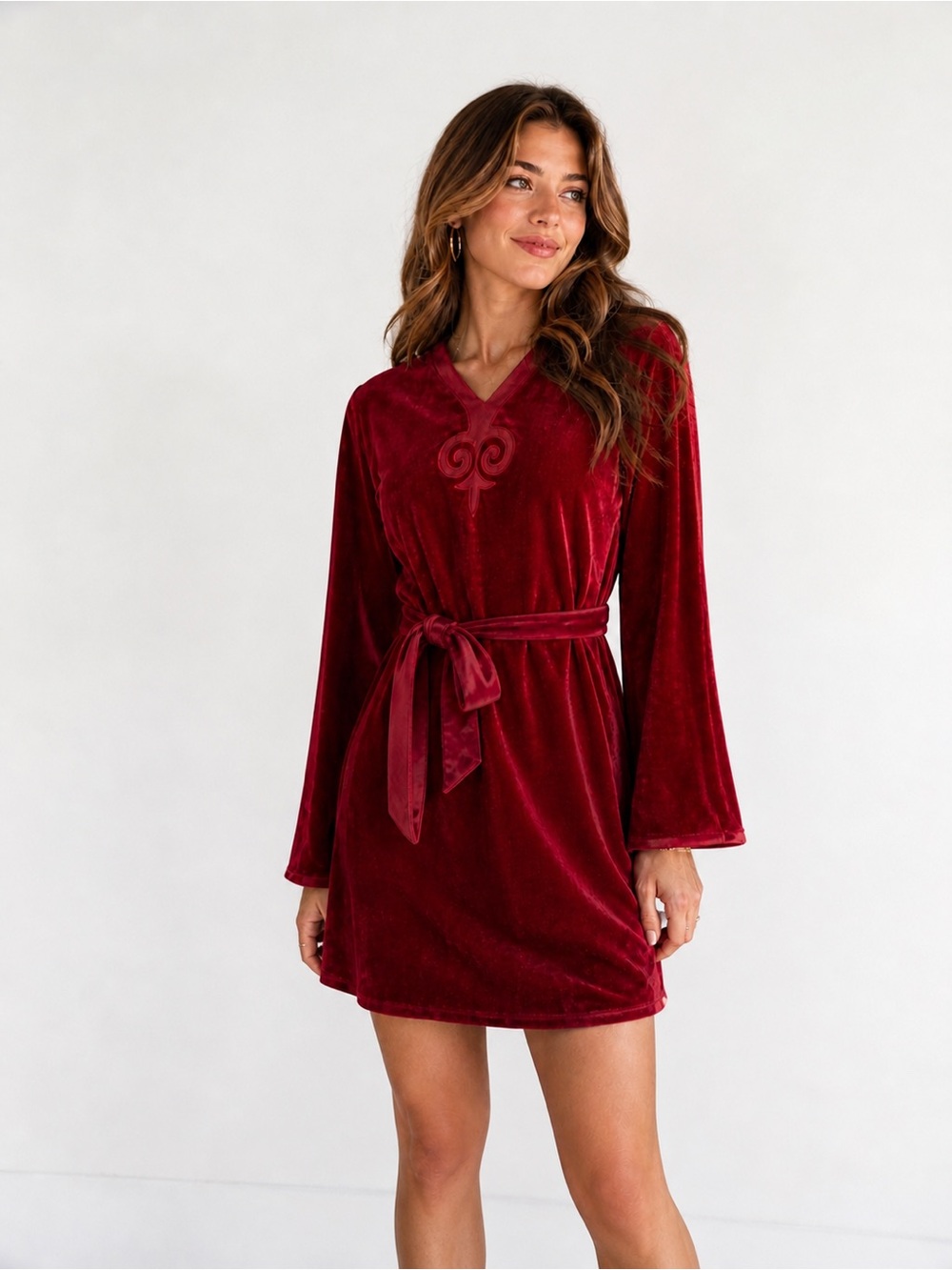 Vintage Red Velvet Bell Sleeve Dress Diamond Tea Medium